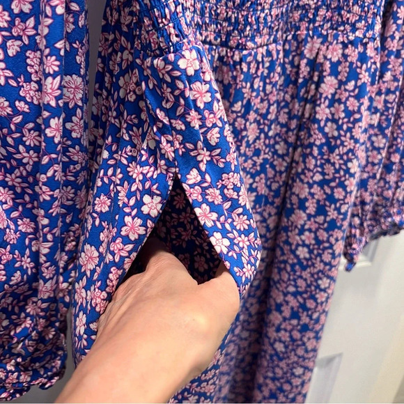 J. Crew Factory Viscose Blue Ditsy Floral Smocked Midi Dress. Size XL. - Picture 9 of 16